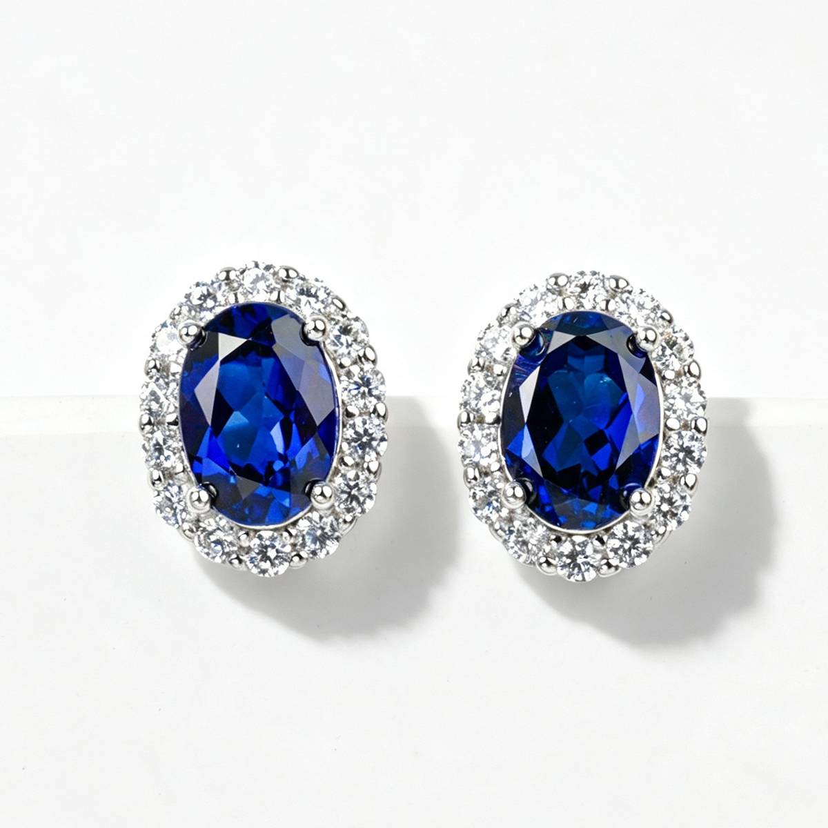 E018302 silver plated 18White Gold OvalLAB Gemstone earring main stone 7 * 5mm