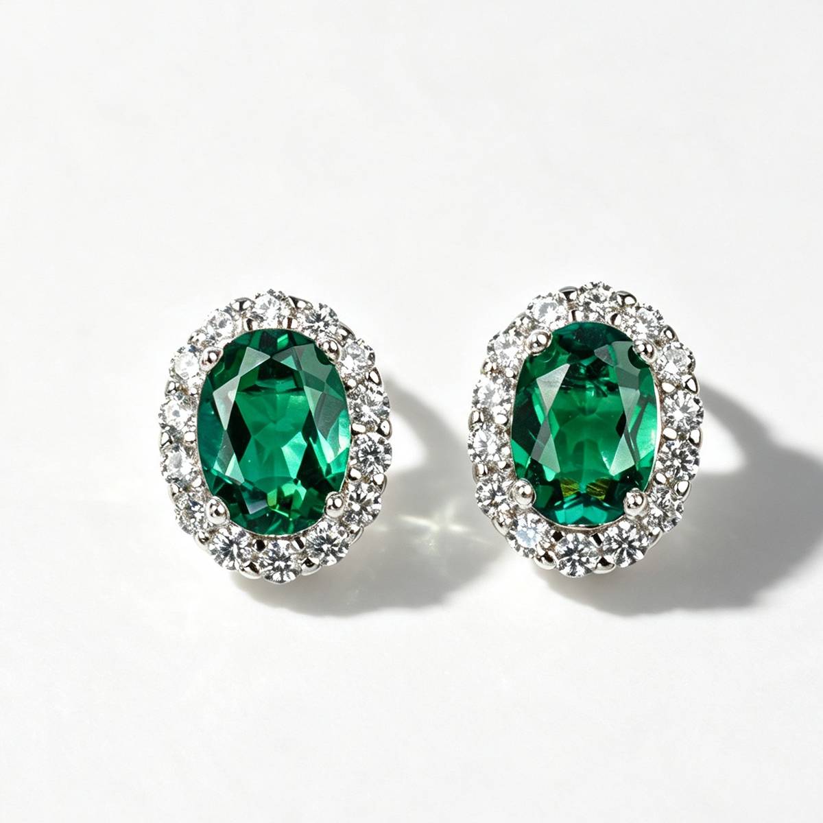 E018302 silver plated 18White Gold OvalLAB Gemstone earring main stone 7 * 5mm