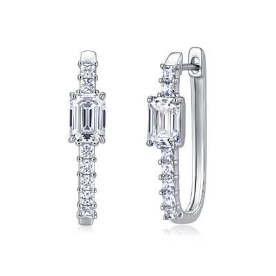 SE0814201款S925银镀18K白金祖母绿切莫桑钻几何形耳环1.0ct*2