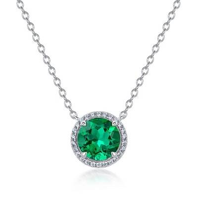 XYPO7款S925银镀18K白金圆形培育彩宝项链主石8mm/2.2ct