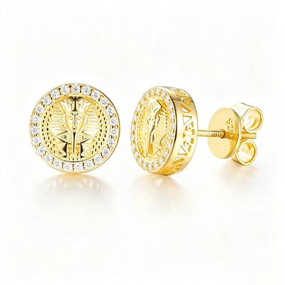 TQE0071 silver plated 18K gold Moissanite Egyptian style hip-hop earrings 0.3ct