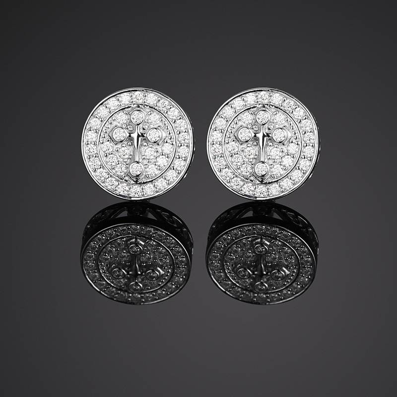 TQE0069 silver plated 18K gold Moissanite cross style hip-hop earrings 0.52ct
