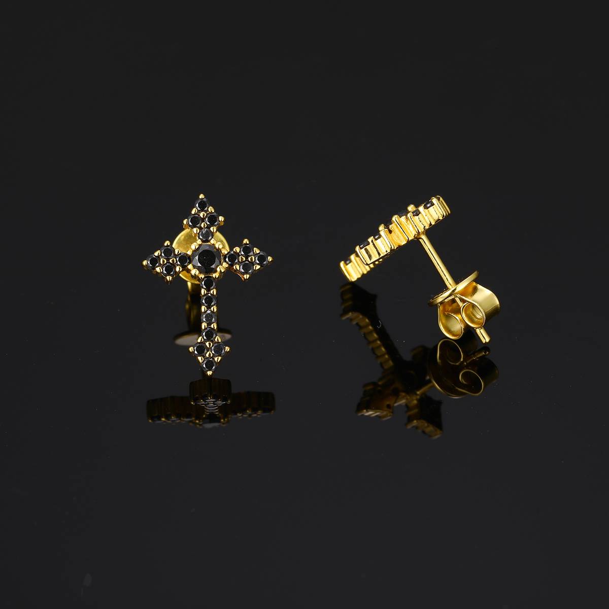 TQE0235 silver plated 18K gold Moissanite cross hip hop earrings 0.36ct