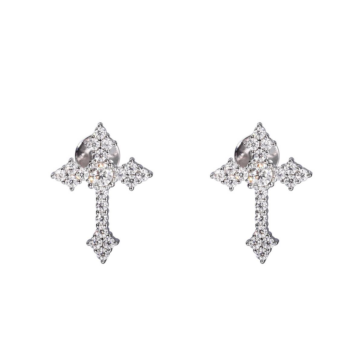 TQE0235 silver plated 18K gold Moissanite cross hip hop earrings 0.36ct