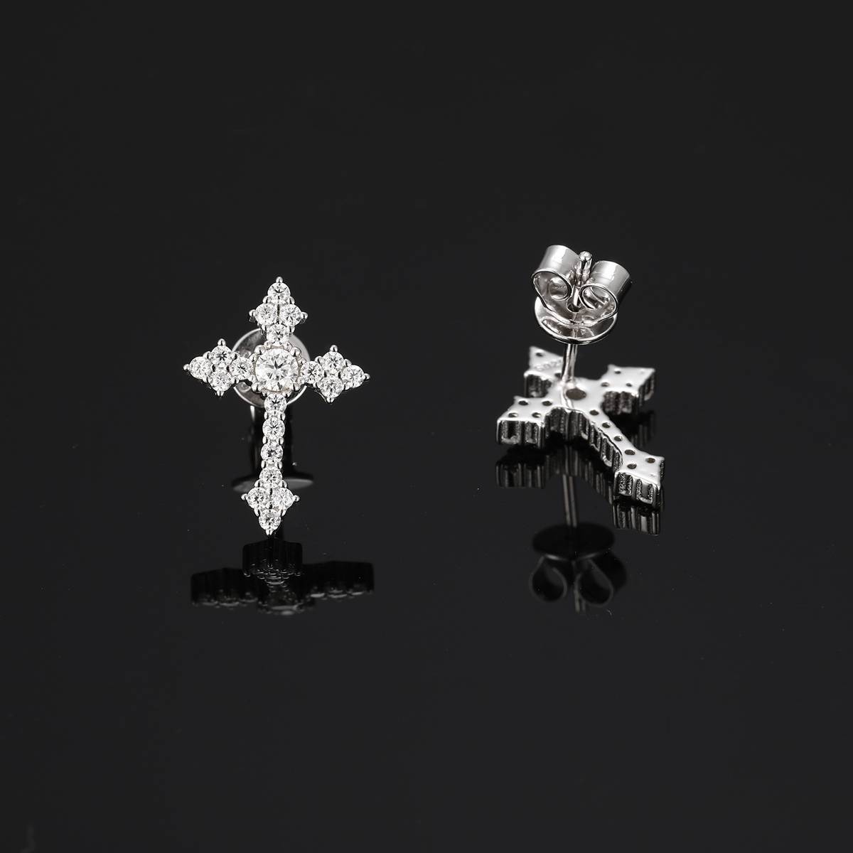 TQE0235 silver plated 18K gold Moissanite cross hip hop earrings 0.36ct