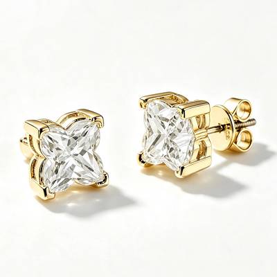 TQE0588 silver plated 18K gold personalized flower Moissanite hip-hop earrings 0.8ct * 2