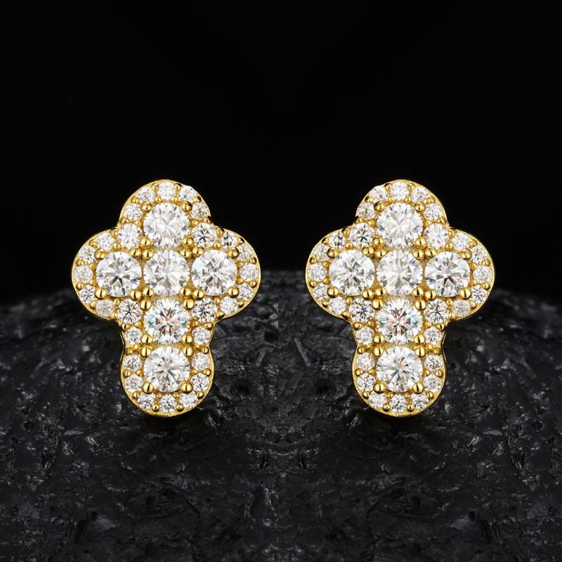 TQE0236 silver plated 18K gold full set Moissanite cross style hip-hop earrings 1.17ct