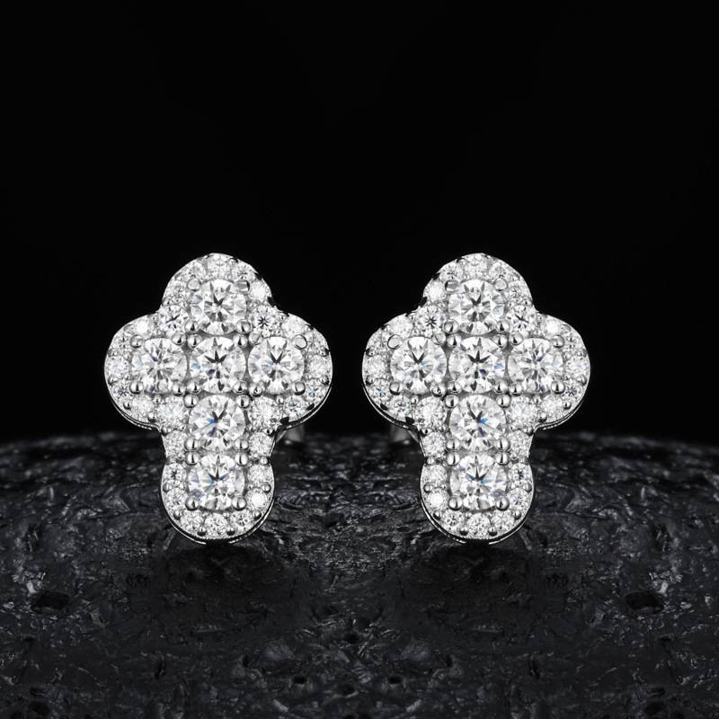 TQE0236 silver plated 18K gold full set Moissanite cross style hip-hop earrings 1.17ct