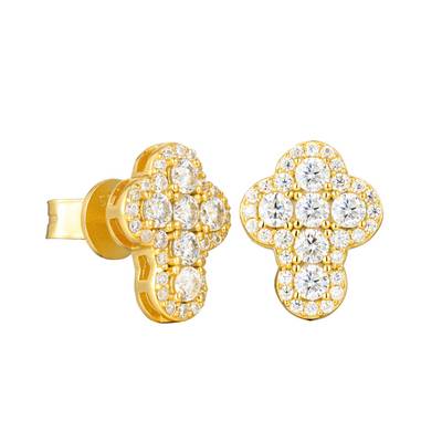TQE0236 silver plated 18K gold full set Moissanite cross style hip-hop earrings 1.17ct