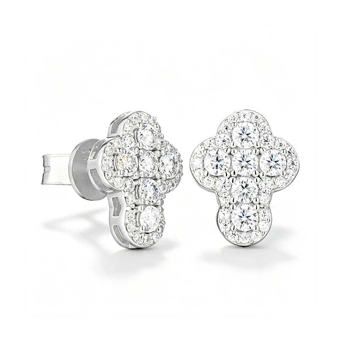 TQE0236 silver plated 18K gold full set Moissanite cross style hip-hop earrings 1.17ct