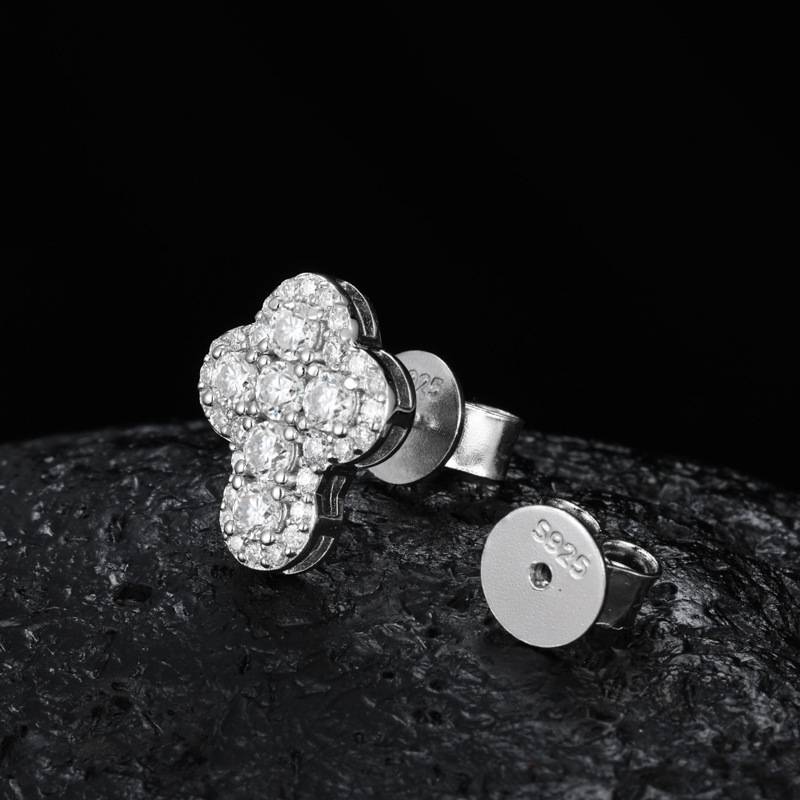 TQE0236 silver plated 18K gold full set Moissanite cross style hip-hop earrings 1.17ct