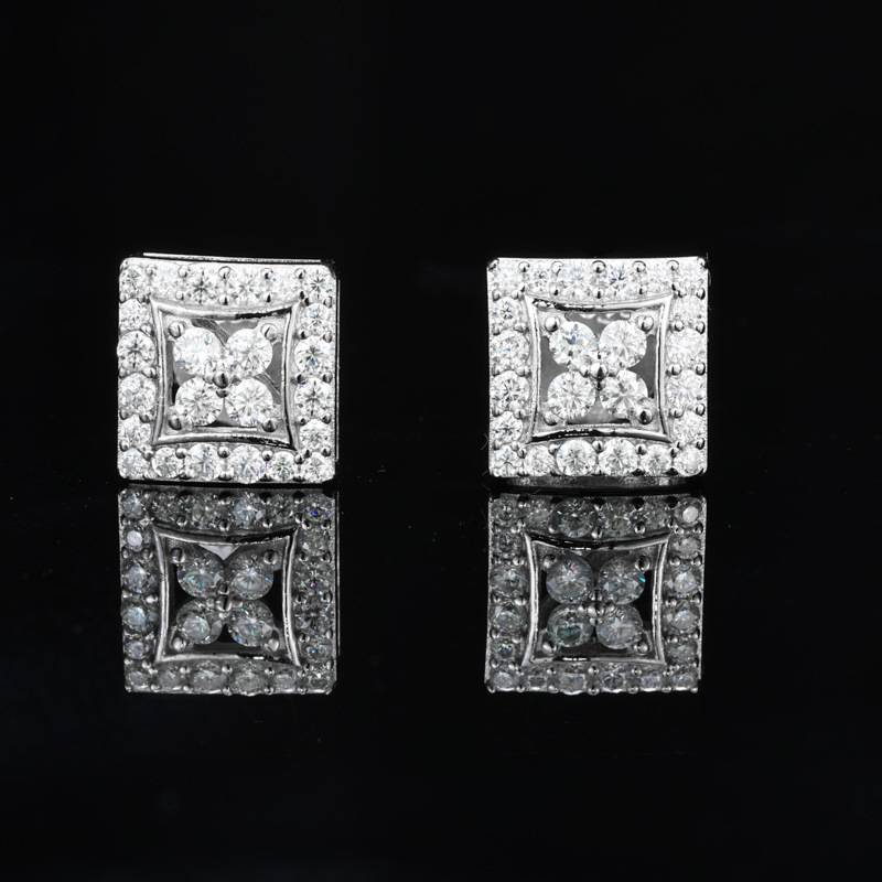TQE0237 silver plated 18K gold full set Moissanite square hip-hop earrings 0.52ct