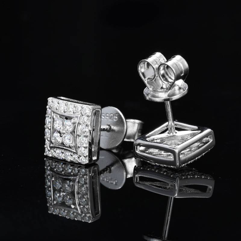 TQE0237 silver plated 18K gold full set Moissanite square hip-hop earrings 0.52ct