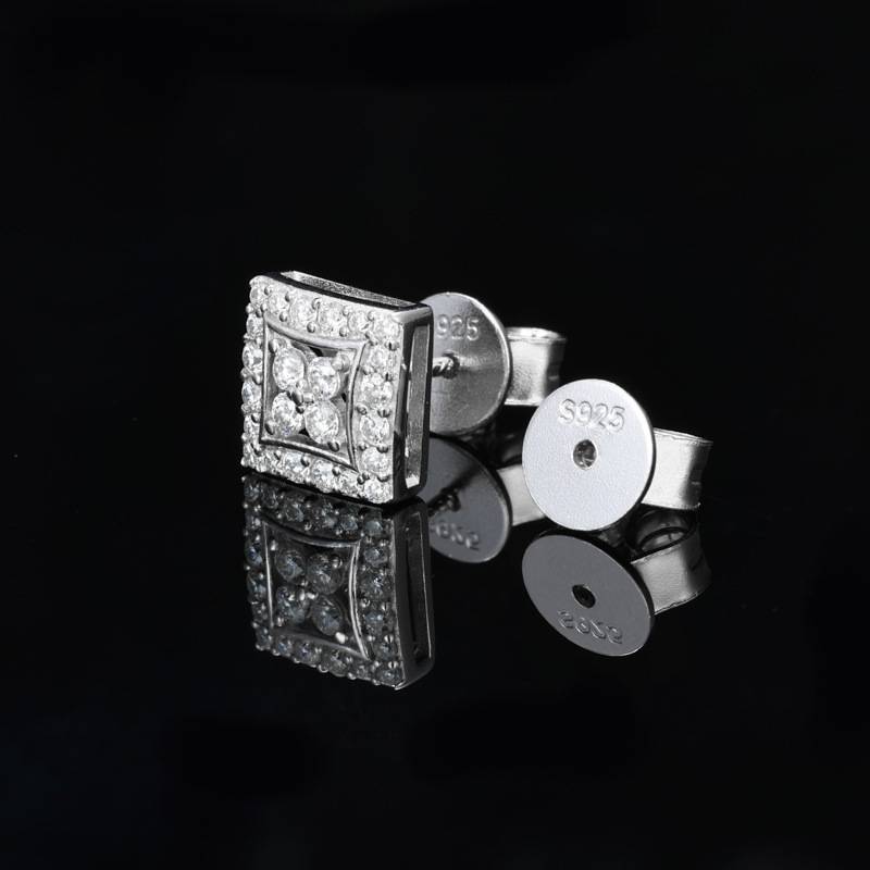 TQE0237 silver plated 18K gold full set Moissanite square hip-hop earrings 0.52ct