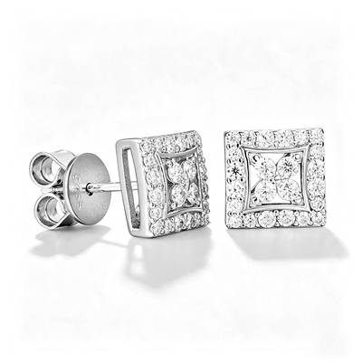 TQE0237 silver plated 18K gold full set Moissanite square hip-hop earrings 0.52ct