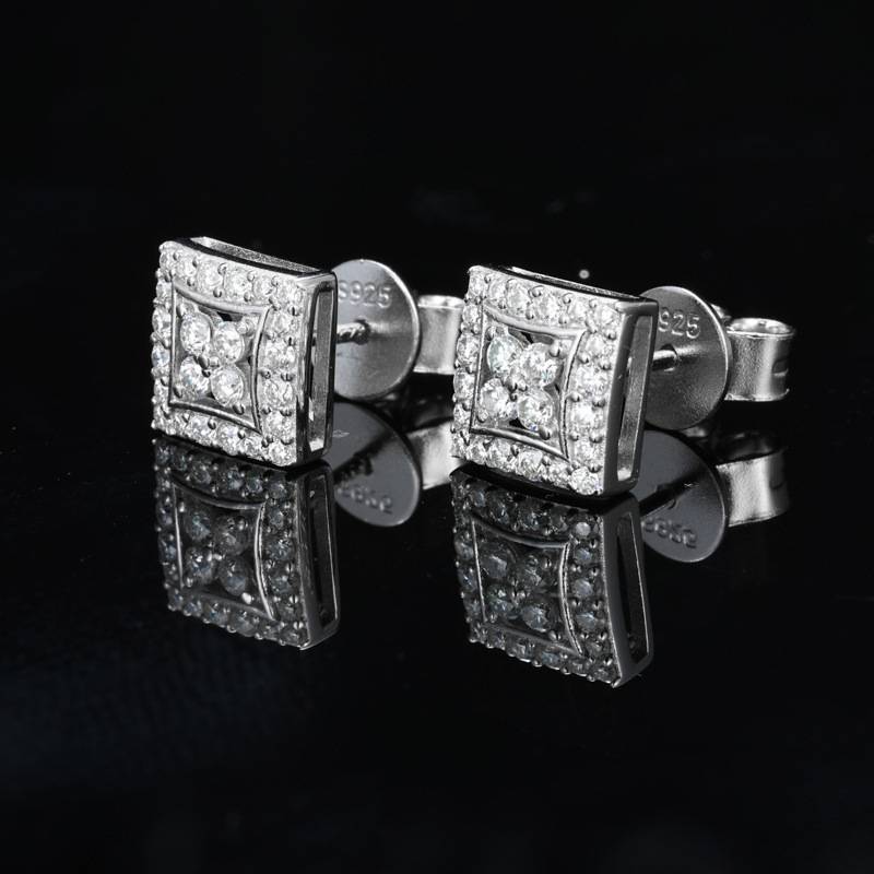 TQE0237 silver plated 18K gold full set Moissanite square hip-hop earrings 0.52ct