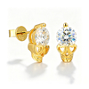 TQE0238 Silver Plated 18K Gold Round CutMoissanite Skull Hip Hop Earrings 2.0ct 1
