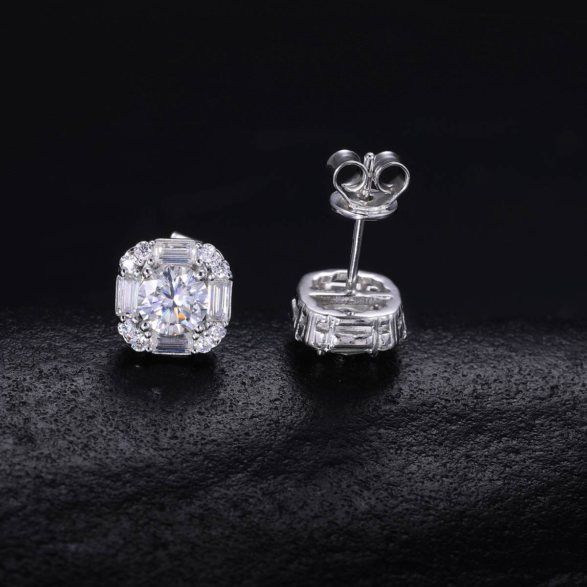 TQE0250 silver plated 18K gold full set Moissanite square hip-hop earrings 1.8ct