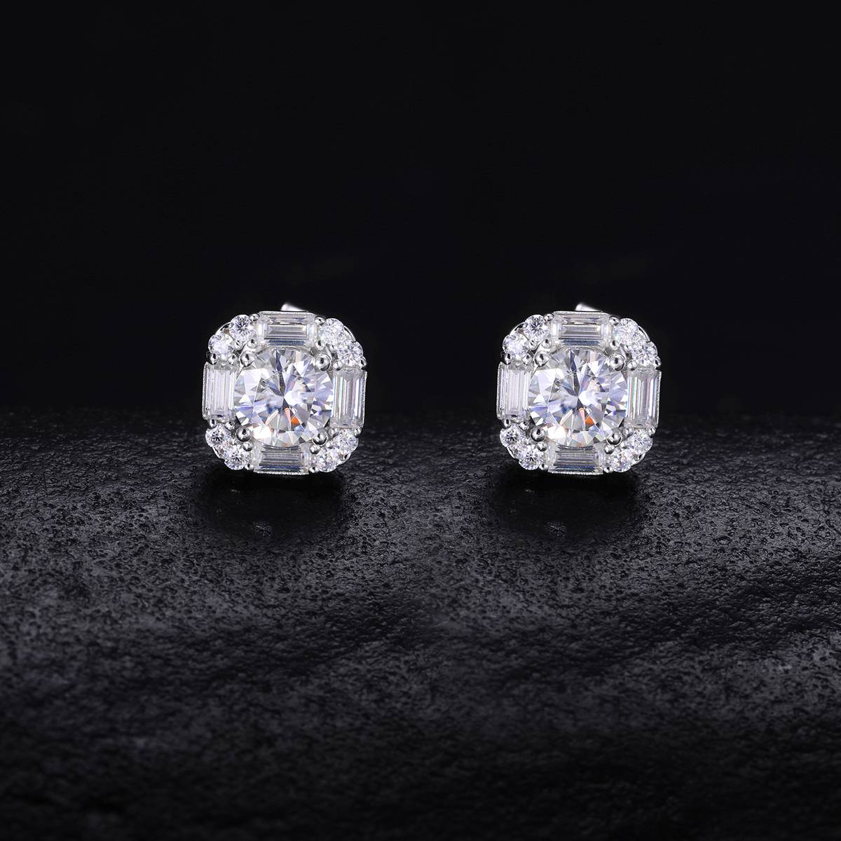 TQE0250 silver plated 18K gold full set Moissanite square hip-hop earrings 1.8ct