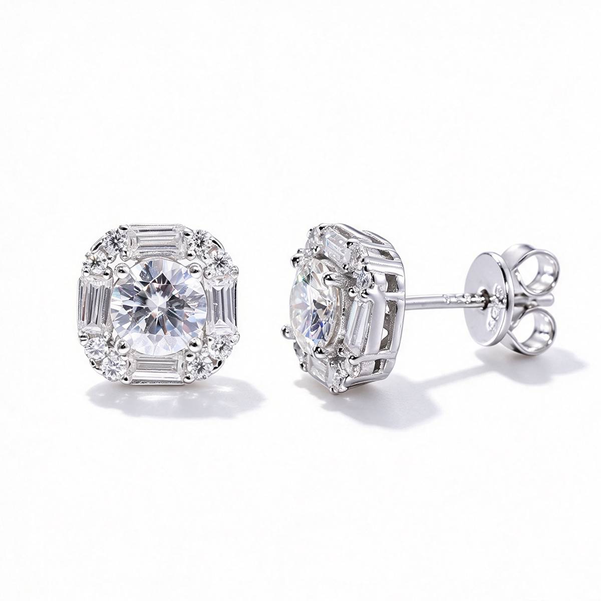TQE0250 silver plated 18K gold full set Moissanite square hip-hop earrings 1.8ct