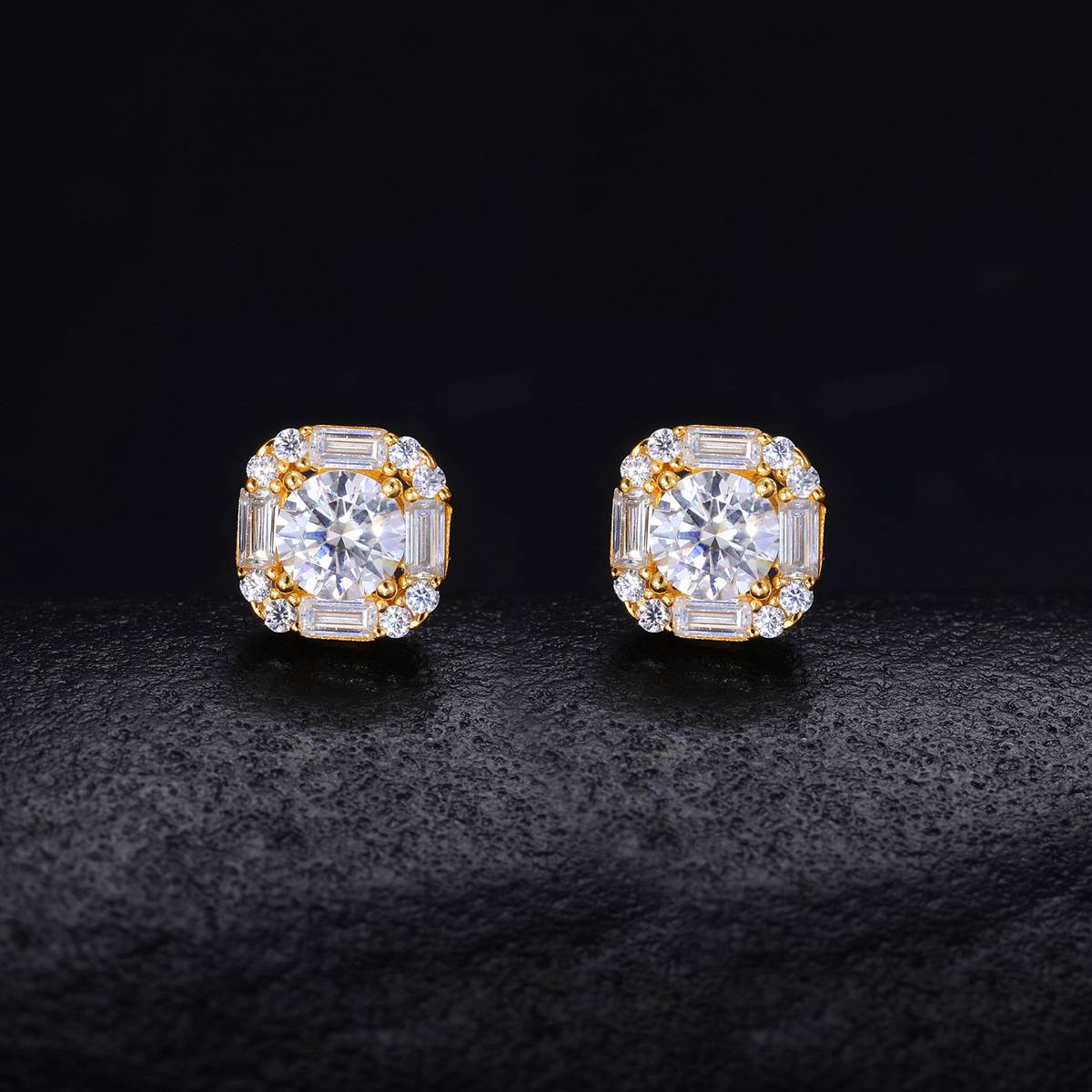TQE0250 silver plated 18K gold full set Moissanite square hip-hop earrings 1.8ct