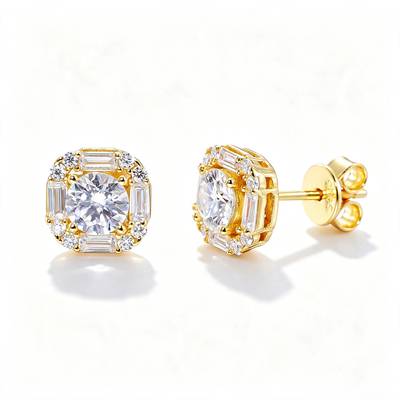 TQE0250 silver plated 18K gold full set Moissanite square hip-hop earrings 1.8ct