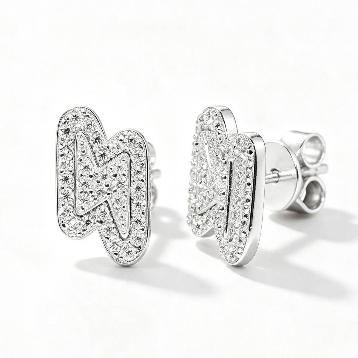 TQE0297 silver plated 18K gold full set Moissanite lightning hip-hop earrings 0.32ct