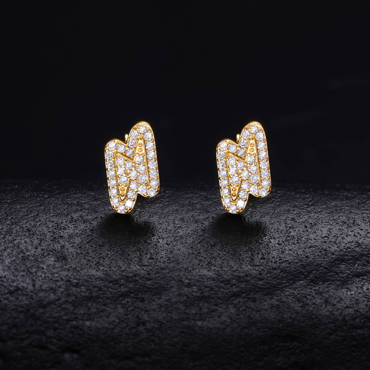 TQE0297 silver plated 18K gold full set Moissanite lightning hip-hop earrings 0.32ct