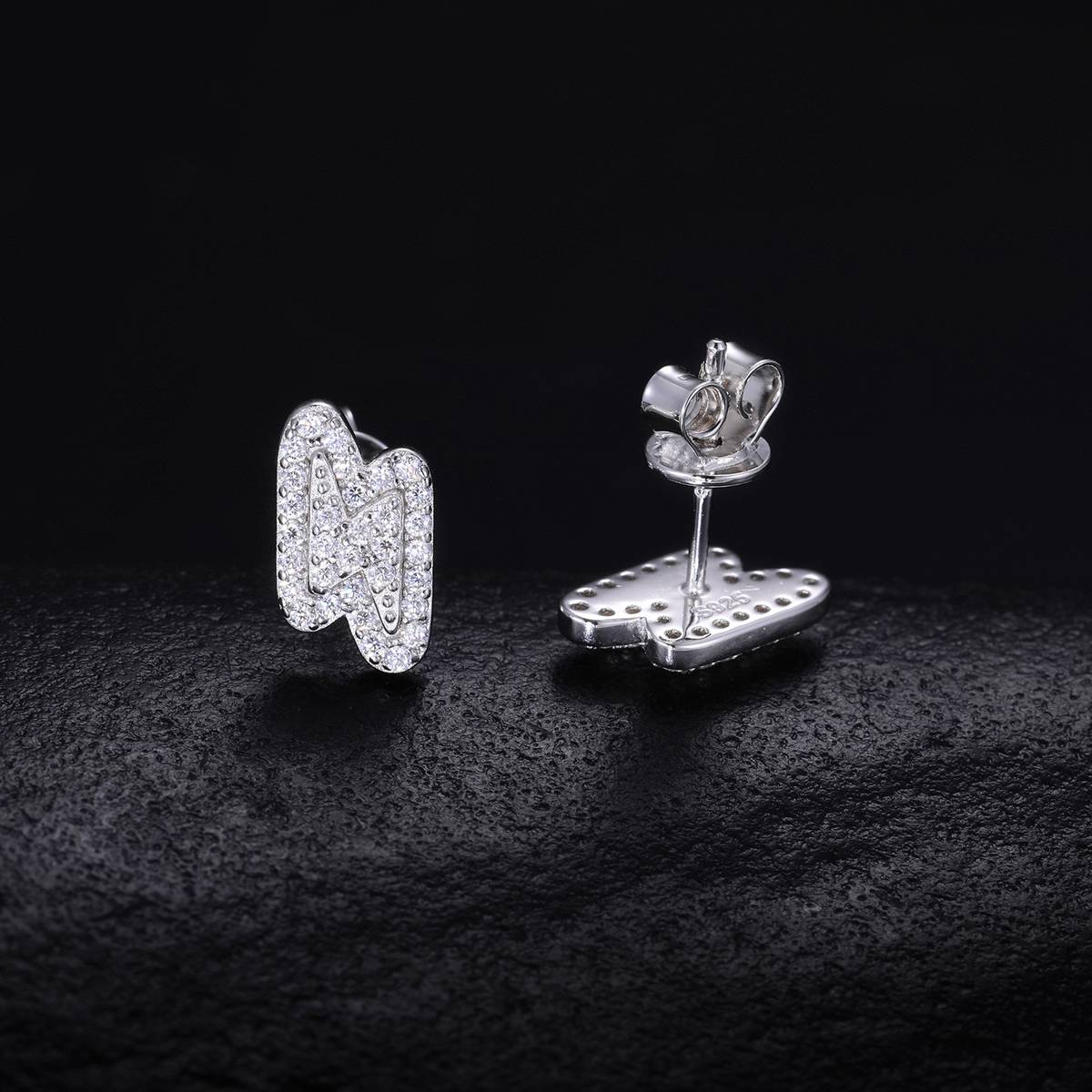 TQE0297 silver plated 18K gold full set Moissanite lightning hip-hop earrings 0.32ct