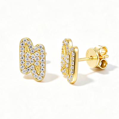 TQE0297 silver plated 18K gold full set Moissanite lightning hip-hop earrings 0.32ct