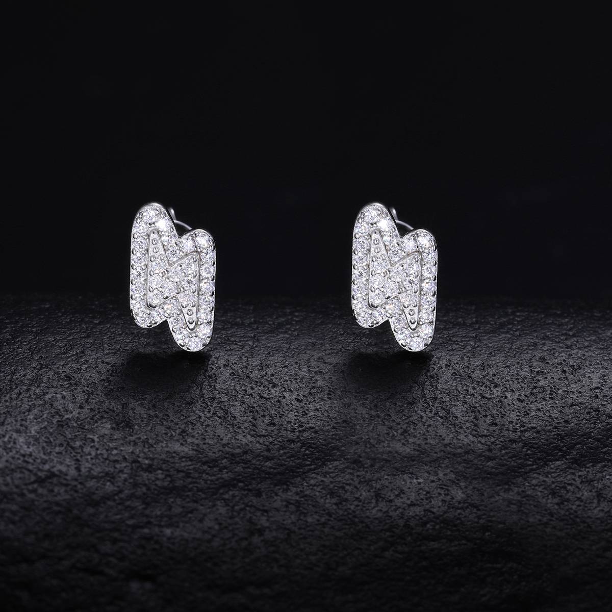 TQE0297 silver plated 18K gold full set Moissanite lightning hip-hop earrings 0.32ct