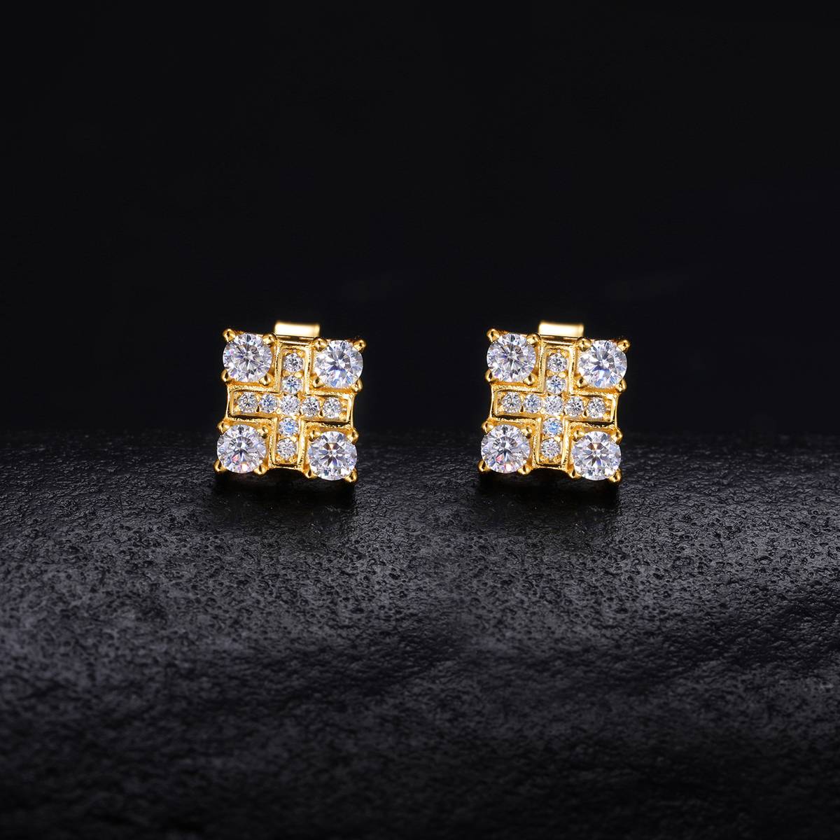 TQE0298 silver plated 18K gold full set Moissanite grid hip-hop earrings 0.65ct