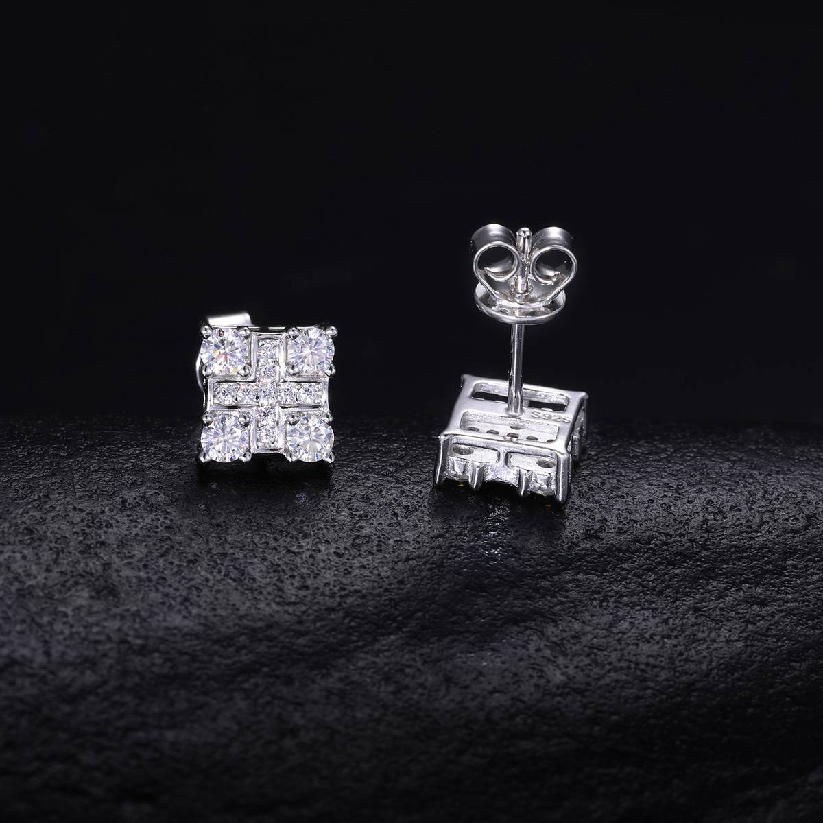 TQE0298 silver plated 18K gold full set Moissanite grid hip-hop earrings 0.65ct