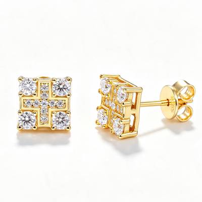 TQE0298 silver plated 18K gold full set Moissanite grid hip-hop earrings 0.65ct