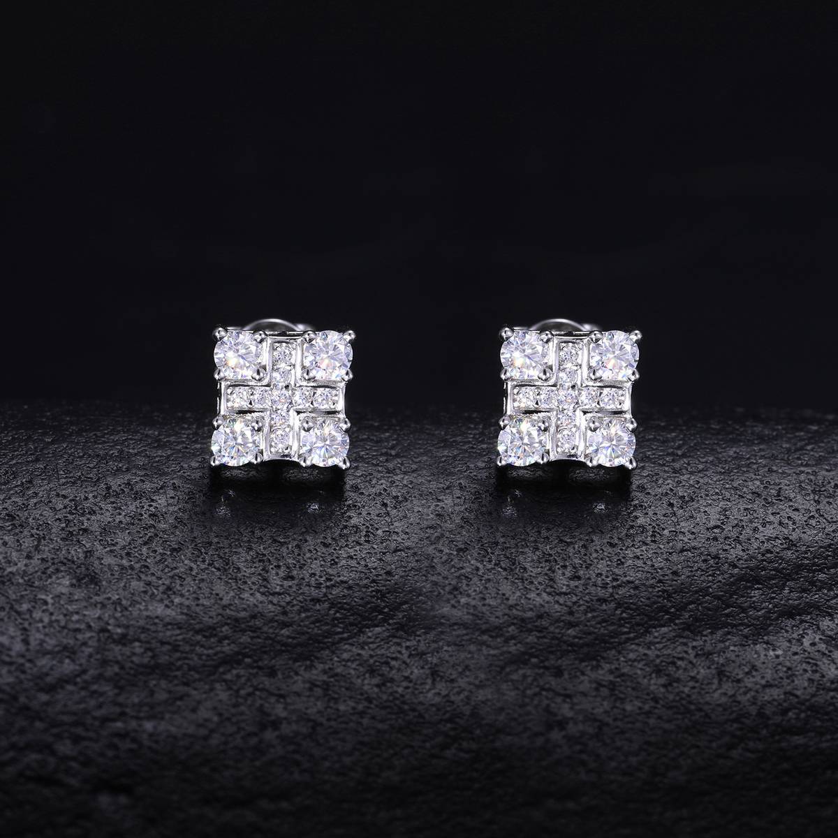 TQE0298 silver plated 18K gold full set Moissanite grid hip-hop earrings 0.65ct