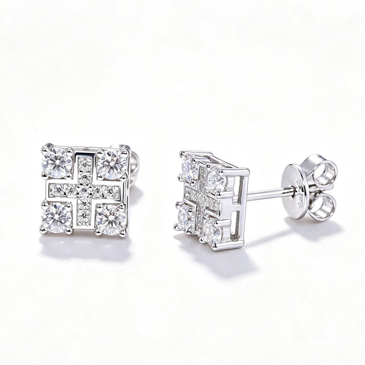 TQE0298 silver plated 18K gold full set Moissanite grid hip-hop earrings 0.65ct
