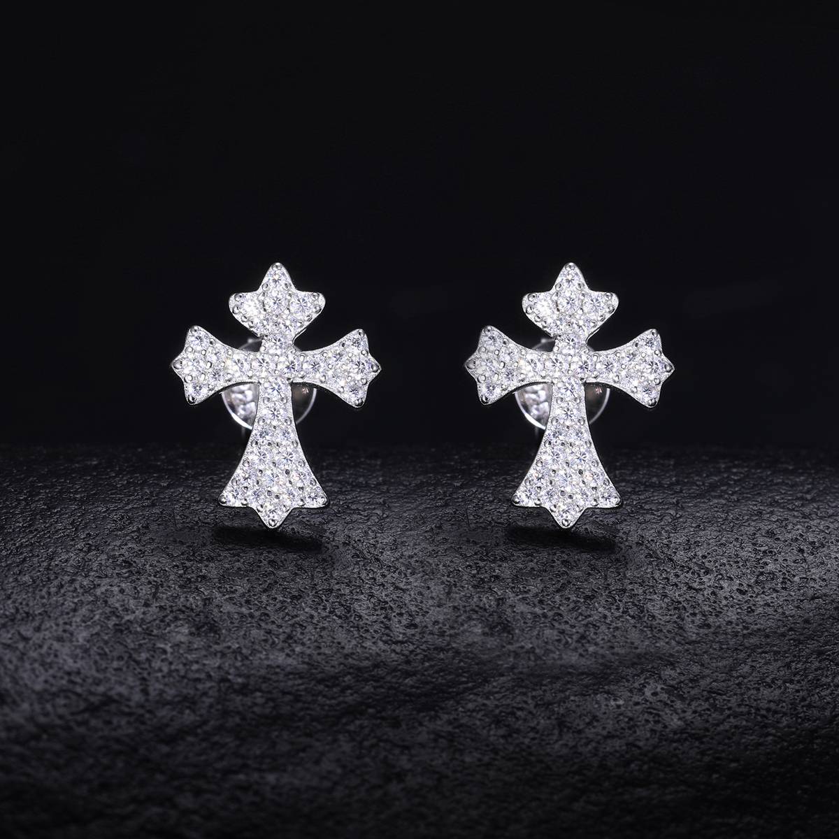 TQE0502 silver plated 18K gold full set Moissanite cross style hip-hop earrings 0.44ct