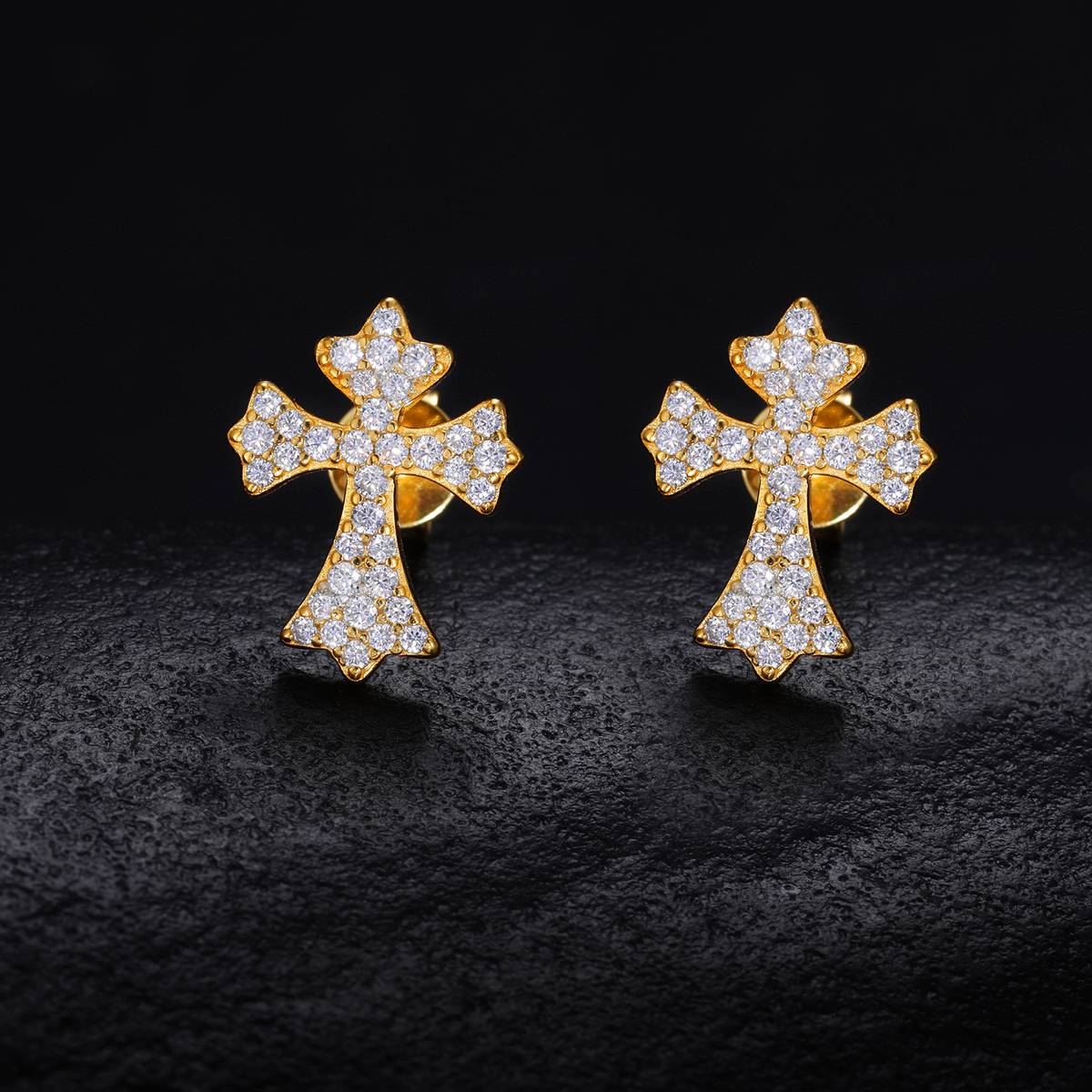 TQE0502 silver plated 18K gold full set Moissanite cross style hip-hop earrings 0.44ct