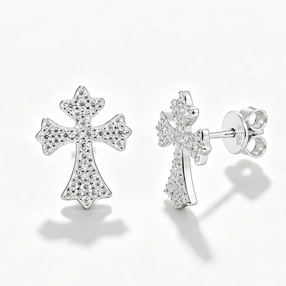 TQE0502 silver plated 18K gold full set Moissanite cross style hip-hop earrings 0.44ct