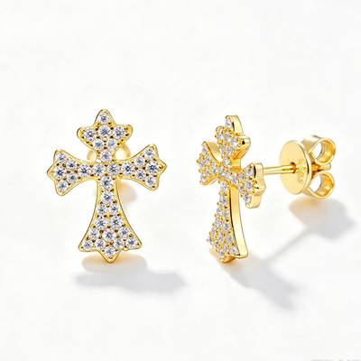 TQE0502 silver plated 18K gold full set Moissanite cross style hip-hop earrings 0.44ct