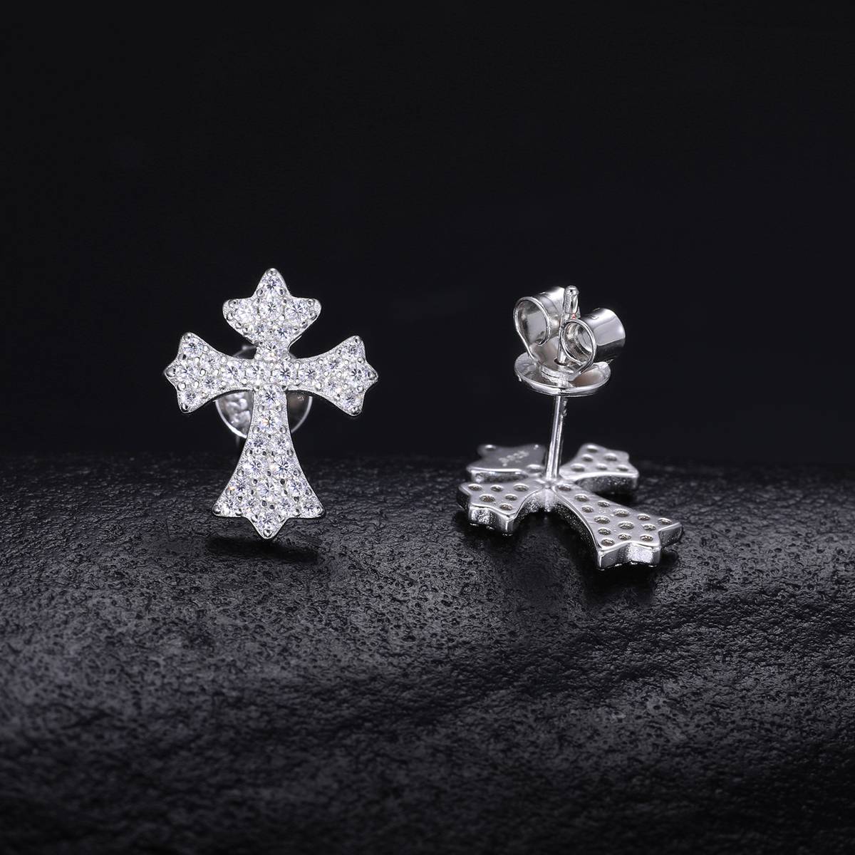 TQE0502 silver plated 18K gold full set Moissanite cross style hip-hop earrings 0.44ct