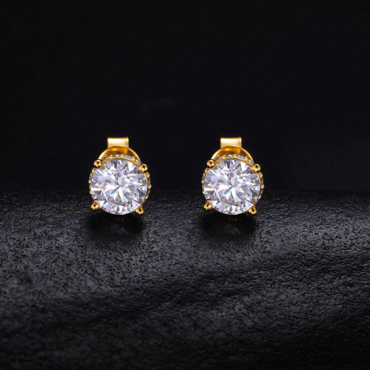 TQE0540 silver plated 18K gold Moissanite side inlaid stone earrings main stone 0.8ct * 2