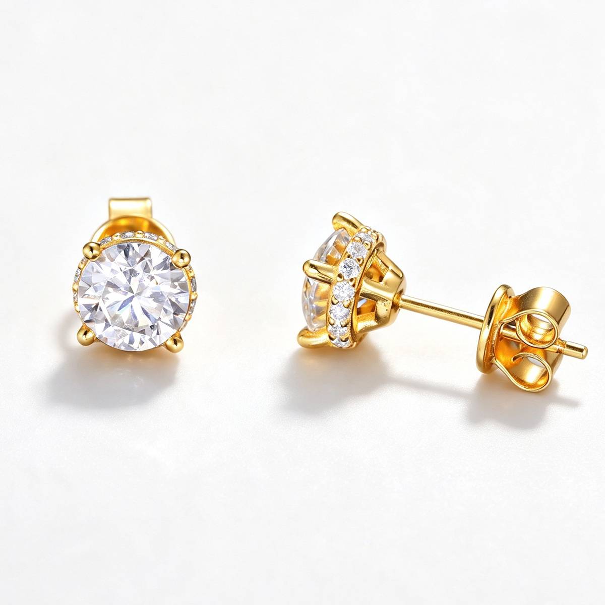 TQE0540 silver plated 18K gold Moissanite side inlaid stone earrings main stone 0.8ct * 2
