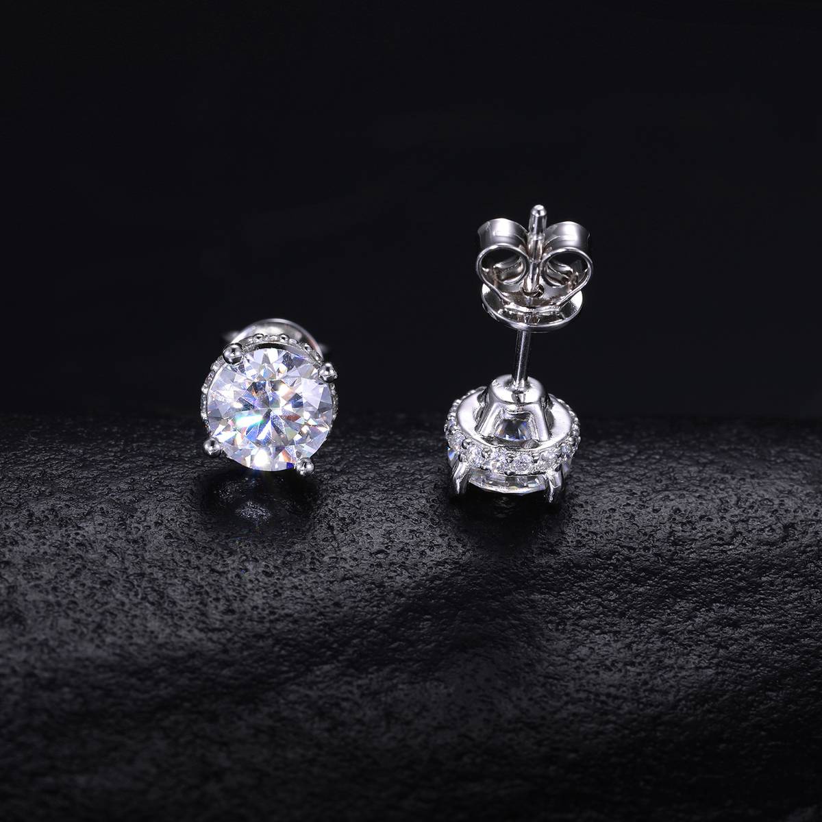 TQE0540 silver plated 18K gold Moissanite side inlaid stone earrings main stone 0.8ct * 2