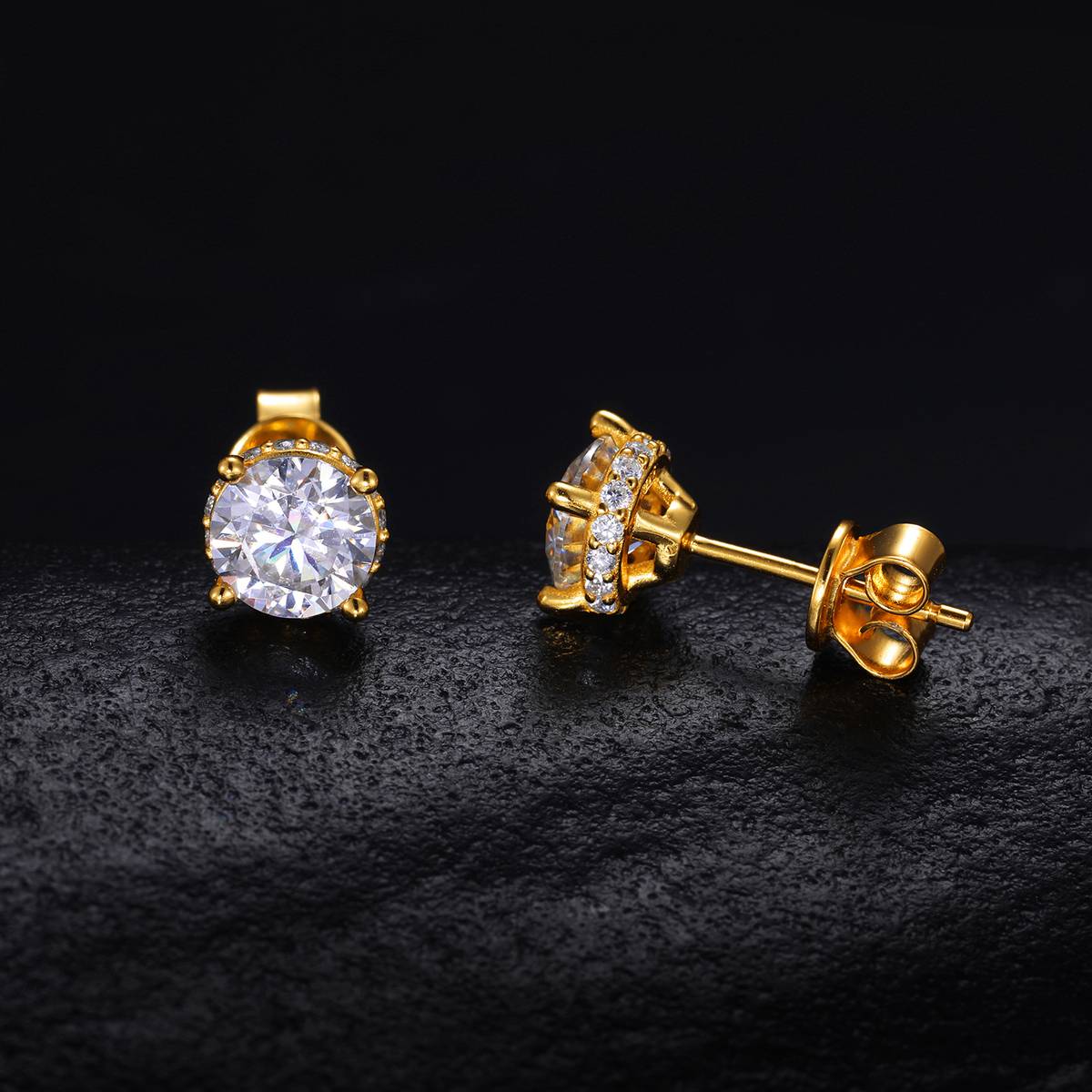 TQE0540 silver plated 18K gold Moissanite side inlaid stone earrings main stone 0.8ct * 2