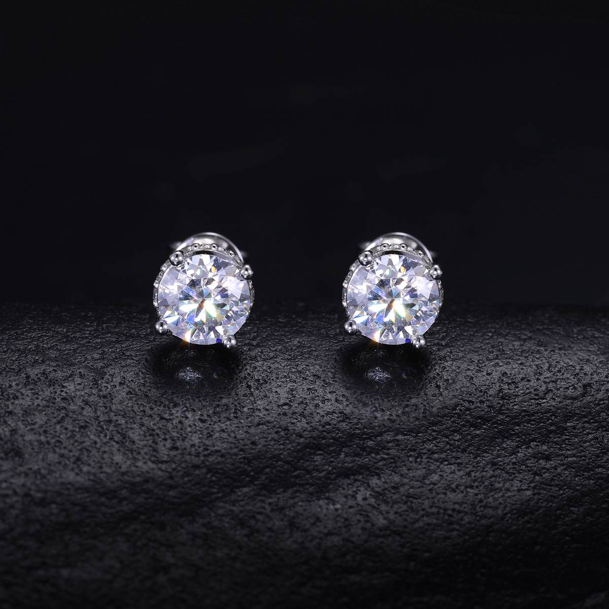 TQE0540 silver plated 18K gold Moissanite side inlaid stone earrings main stone 0.8ct * 2