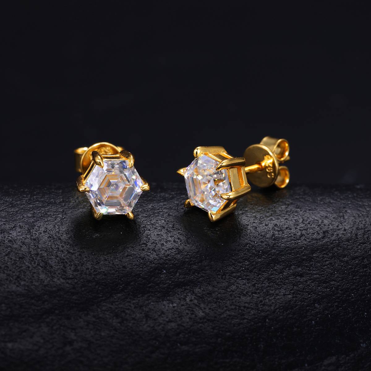 TQE0545 Silver Plated 18K Gold Hexagonal Moissanite Hip Hop Earnail Main Stone 6.6mm