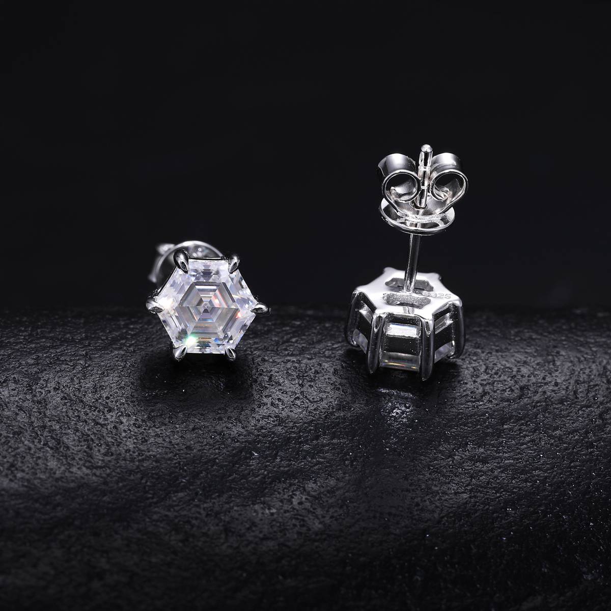 TQE0545 Silver Plated 18K Gold Hexagonal Moissanite Hip Hop Earnail Main Stone 6.6mm