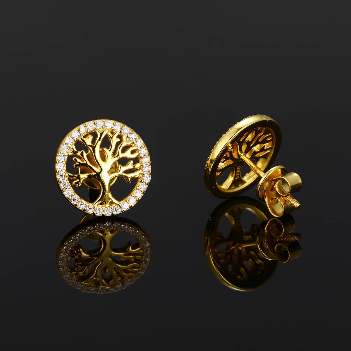 TQE0578 silver plated 18K gold Moissanite Tree of Life earrings 0.15ct