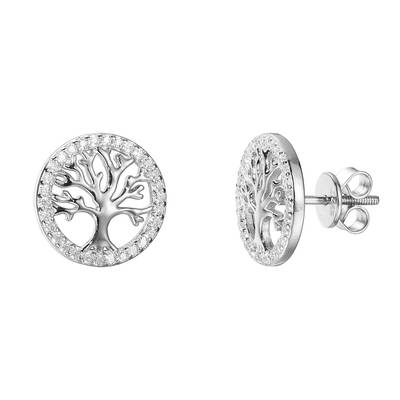 TQE0578 silver plated 18K gold Moissanite Tree of Life earrings 0.15ct